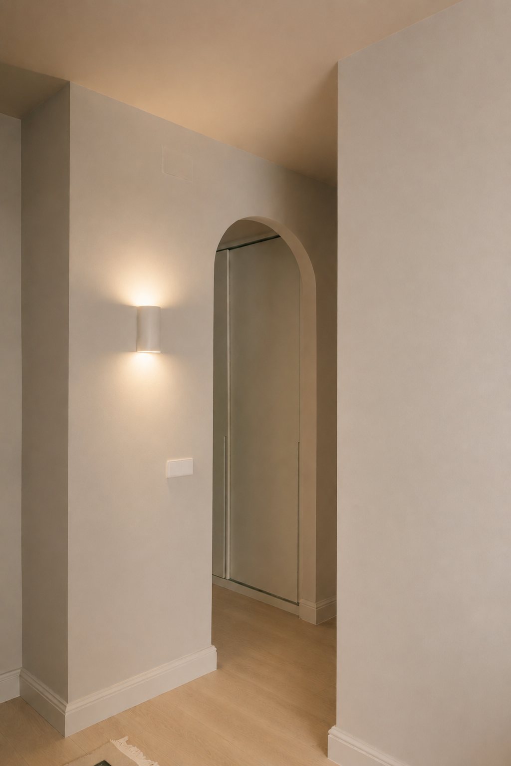 Casa Manila — Pasillo con aplique y puerta en arco